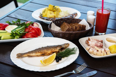 Close-up of food in plate on table