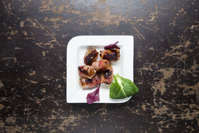 High angle view of breakfast served on table