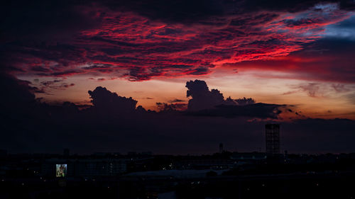 Silhouette buildings against sky during sunset