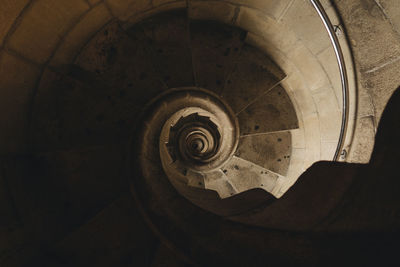 High angle view of spiral staircase in building