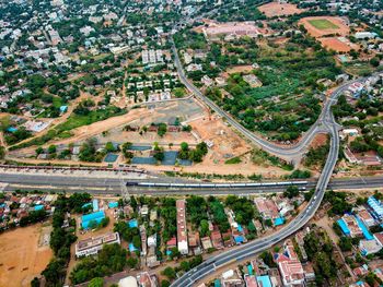 High angle view of cars on road in city