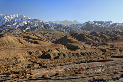 Scenic view of rocky mountains against clear sky