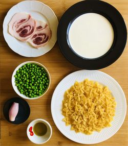 High angle view of breakfast on table