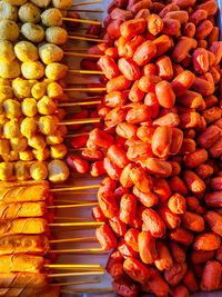 High angle view of fruits for sale at market stall