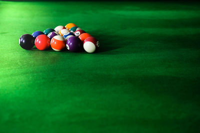 Close-up of balls on pool table