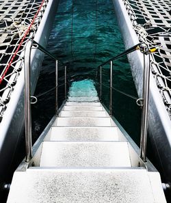 High angle view of staircase against sea