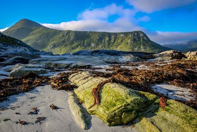 Panoramic view of volcanic landscape against sky