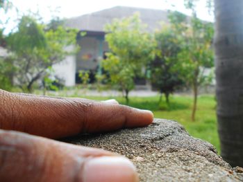 Cropped image of man relaxing on footpath