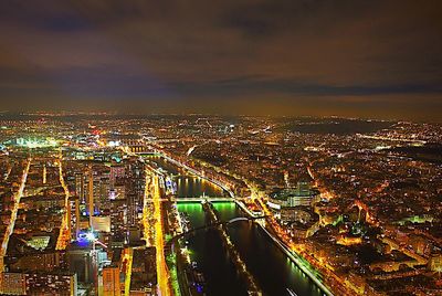 Aerial view of city at night