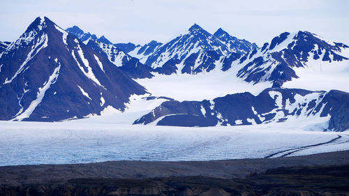 Scenic view of snowcapped mountains against sky