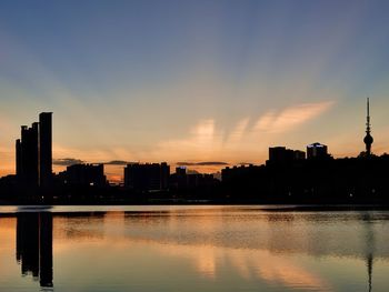 View of city at sunset