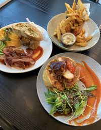 High angle view of food served on table