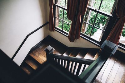 High angle view of stairs in window