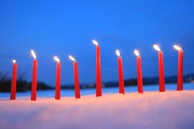 Close-up of illuminated candles