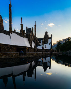 Reflection of buildings in lake