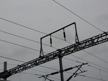 Low angle view of electricity pylon against sky