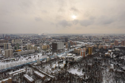 High angle view of cityscape against sky