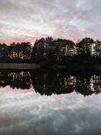 Scenic view of lake against sky at sunset