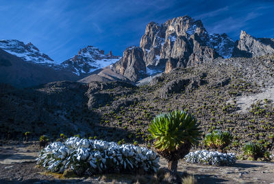 Scenic view of snowcapped mountains against sky