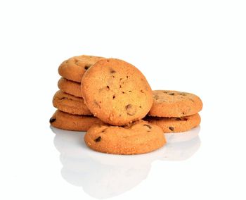 Close-up of cookies against white background