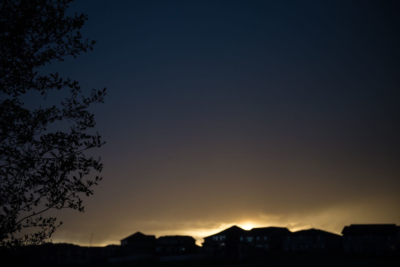 SILHOUETTE TREE AGAINST ORANGE SKY