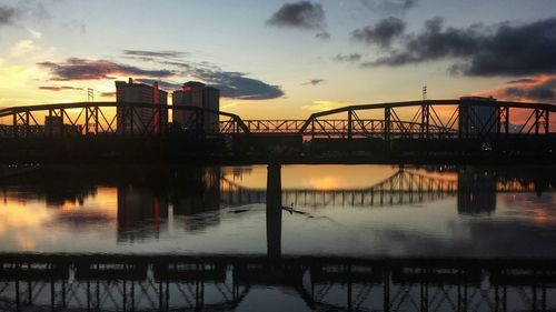 Bridge over river at sunset