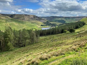 View across the, saddleworth moors, and the, greenfield reservoir, near, oldham, lancashire, uk