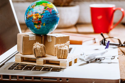 Close-up of toys on table