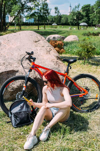 Bicycle parked on field