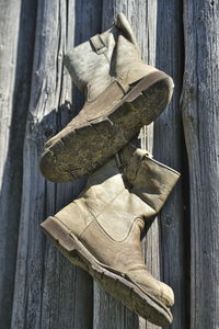 Close-up of boot against 