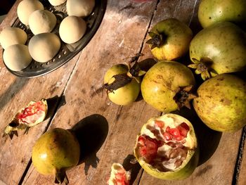 High angle view of pomegranates on table