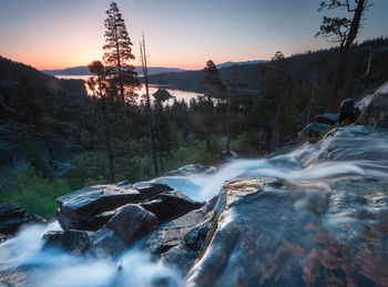 View of waterfall in forest