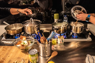 Man preparing food on table in restaurant