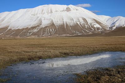 Scenic view of snowcapped mountains against sky