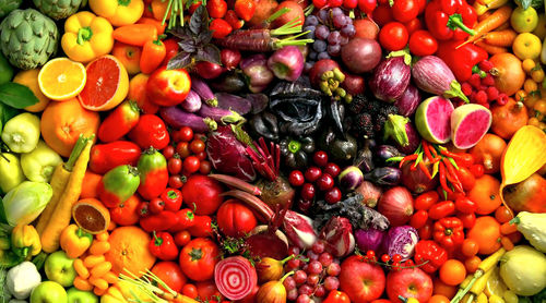 High angle view of fruits and vegetables