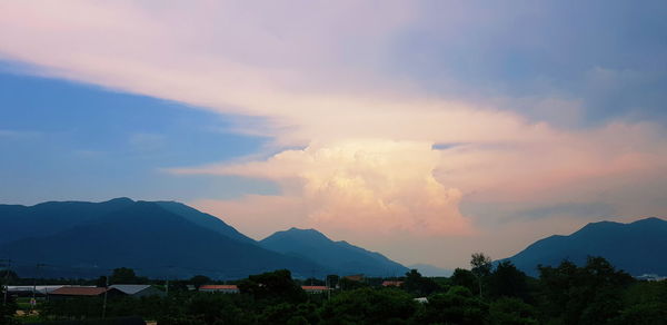 Scenic view of townscape against sky during sunset