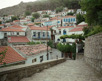 High angle view of buildings in town