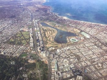 High angle view of buildings in city