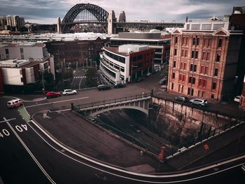 High angle view of bridge over city