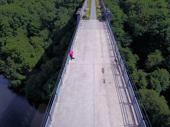 High angle view of bridge amidst trees