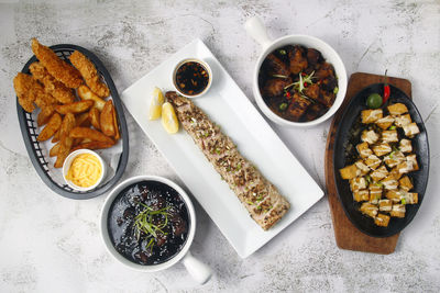 High angle view of food on table