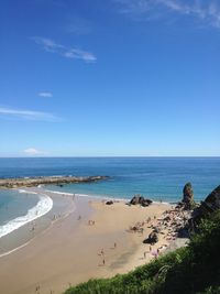 High angle view of beach against blue sky