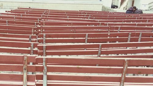 Red staircase outside temple