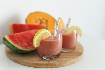 Close-up of juice in glass on table