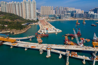 High angle view of buildings in city