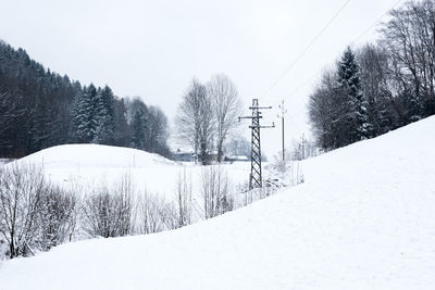 Snow covered landscape against sky