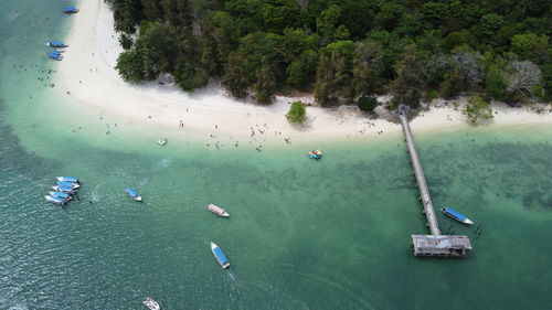 High angle view of boats on sea
