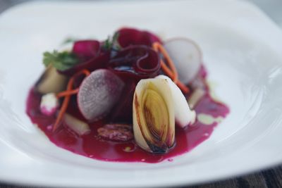 Close-up of fruits in plate