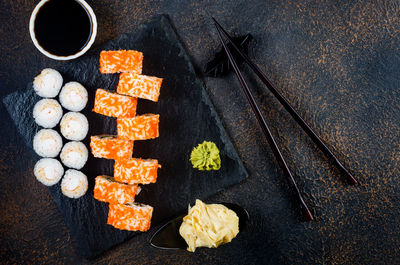 High angle view of food on floor