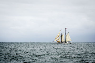 Sailboat in sea against sky